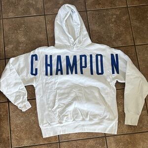 Women’s Champion White and Blue Hoodie Size Medium